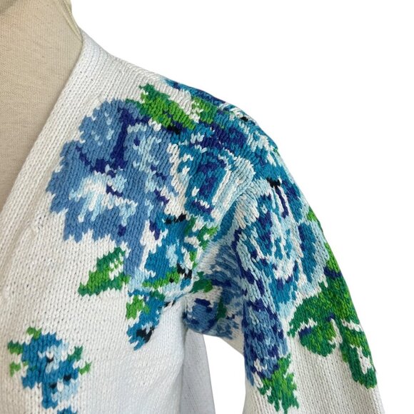 Adrienne Vittadini Vintage Blue Floral Cottage Grandma Cardigan Sweater Size S - Picture 2 of 11